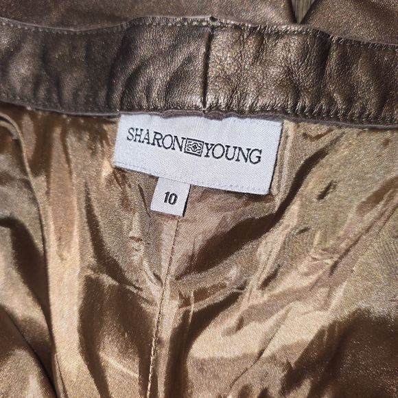 Sharon  Young Sz. 10 Bronze Leather Pants - Picture 5 of 11